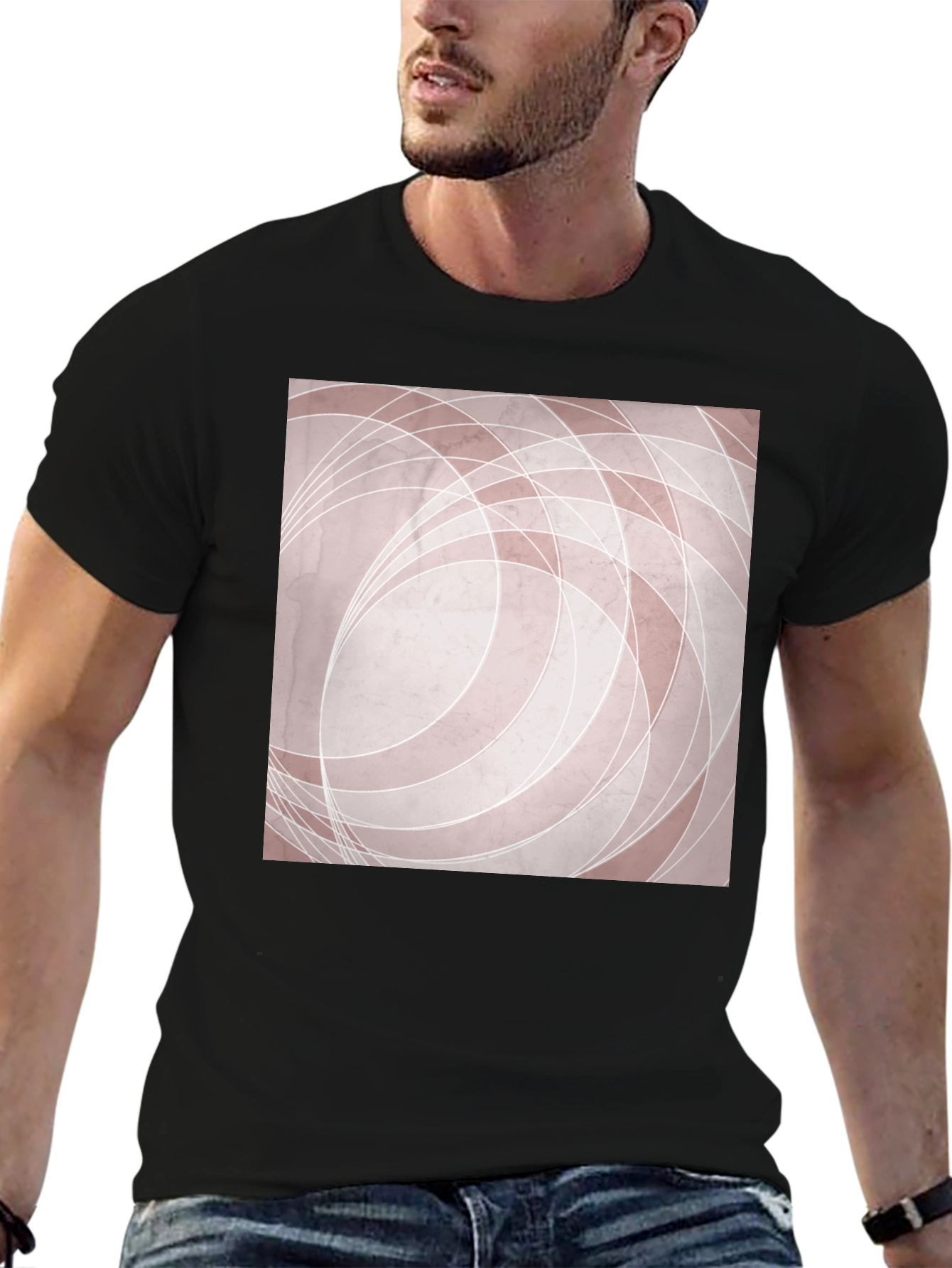 Camiseta Negra con Diseño Abstracto Circular