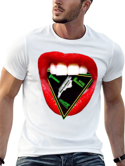 Camiseta Negra con Diseño de Boca y Triángulo Musical