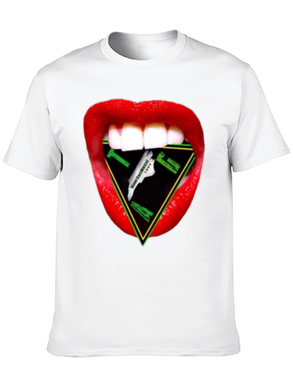 Camiseta Negra con Diseño de Boca y Triángulo Musical