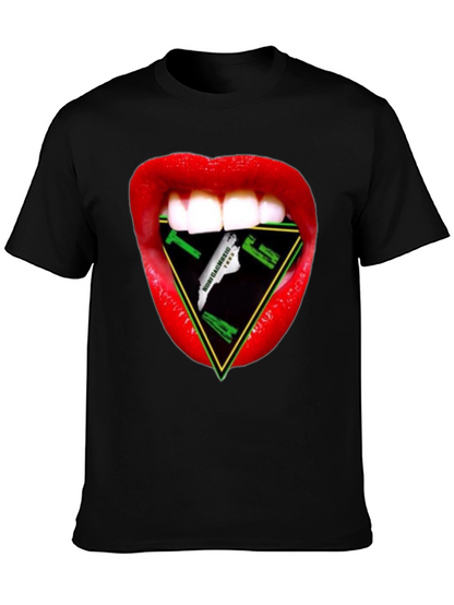 Camiseta Negra con Diseño de Boca y Triángulo Musical