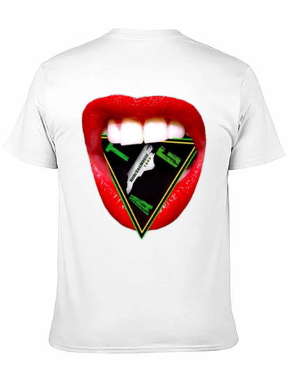 Camiseta Negra con Diseño de Boca y Triángulo Musical