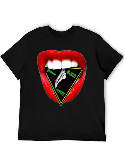 Camiseta Negra con Diseño de Boca y Triángulo Musical