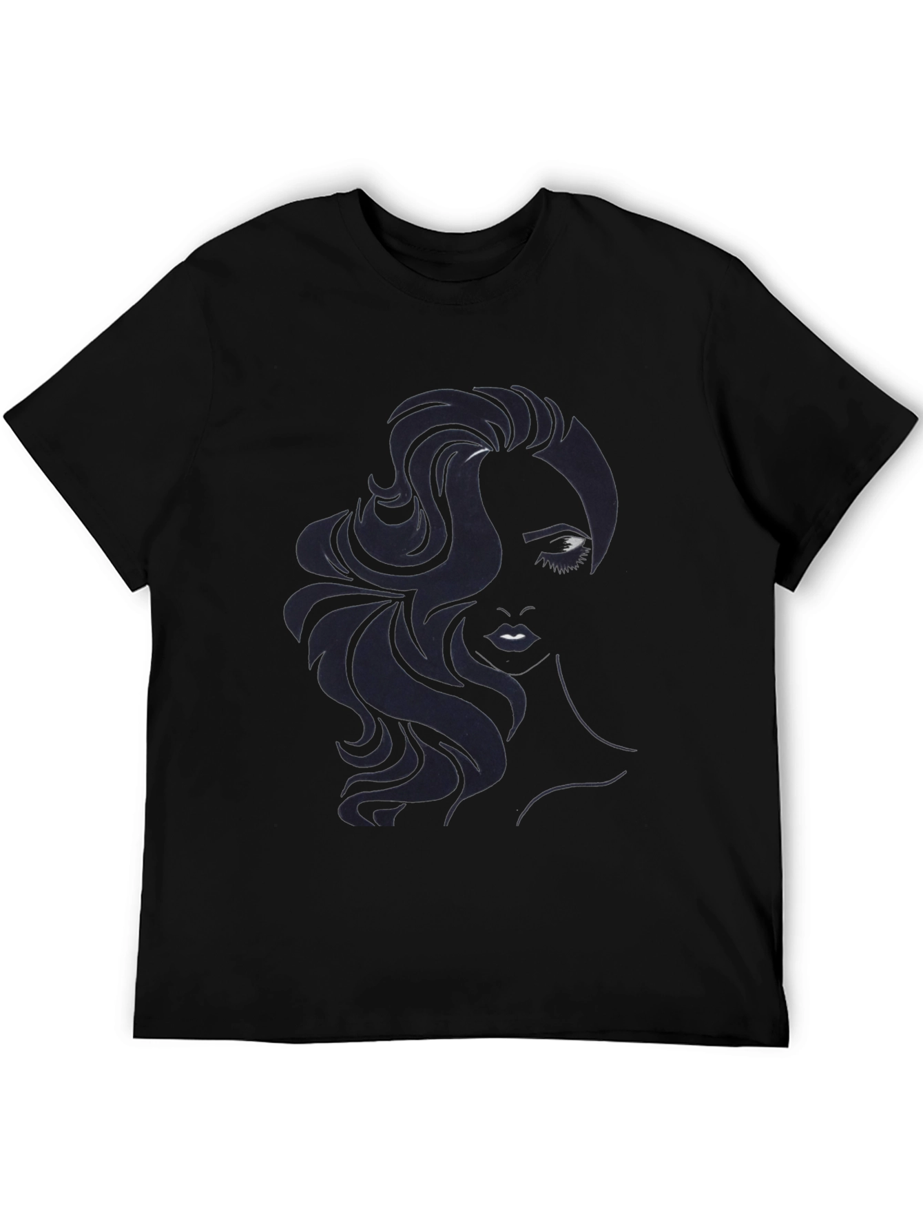 Camiseta Negra con Diseño de Rostro Femenino