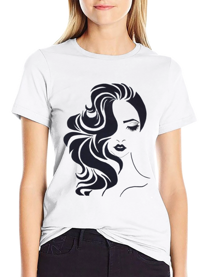 Camiseta Negra con Diseño de Rostro Femenino