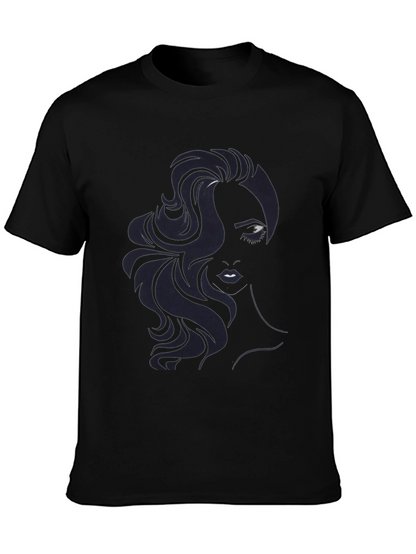 Camiseta Negra con Diseño de Rostro Femenino