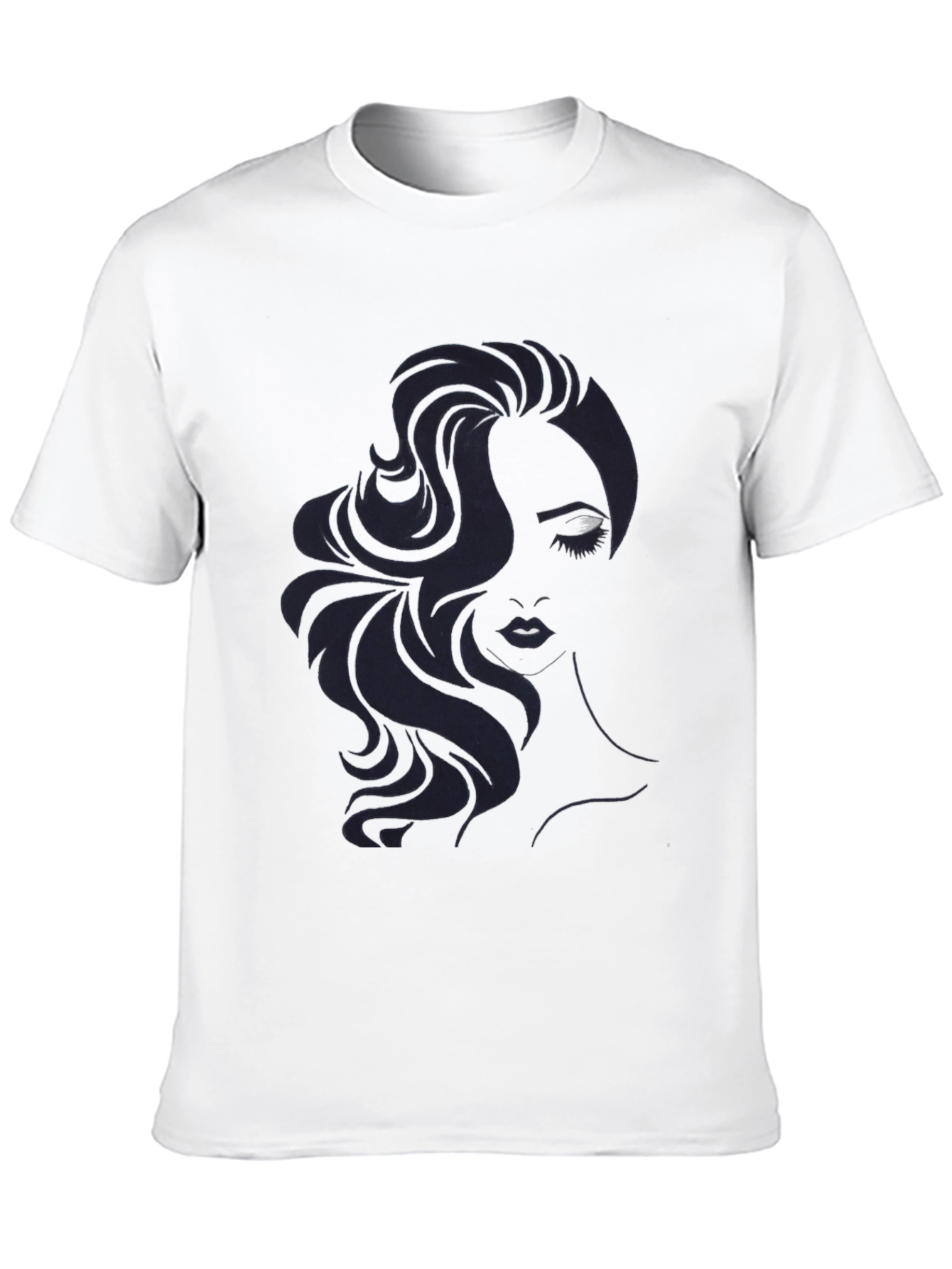 Camiseta Negra con Diseño de Rostro Femenino