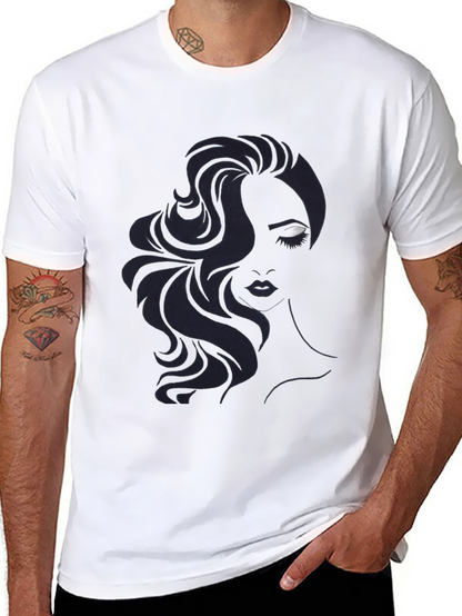 Camiseta Negra con Diseño de Rostro Femenino