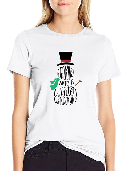 Camiseta Negra con Diseño de Muñeco de Nieve Invernal