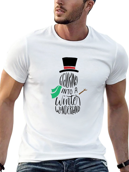 Camiseta Negra con Diseño de Muñeco de Nieve Invernal