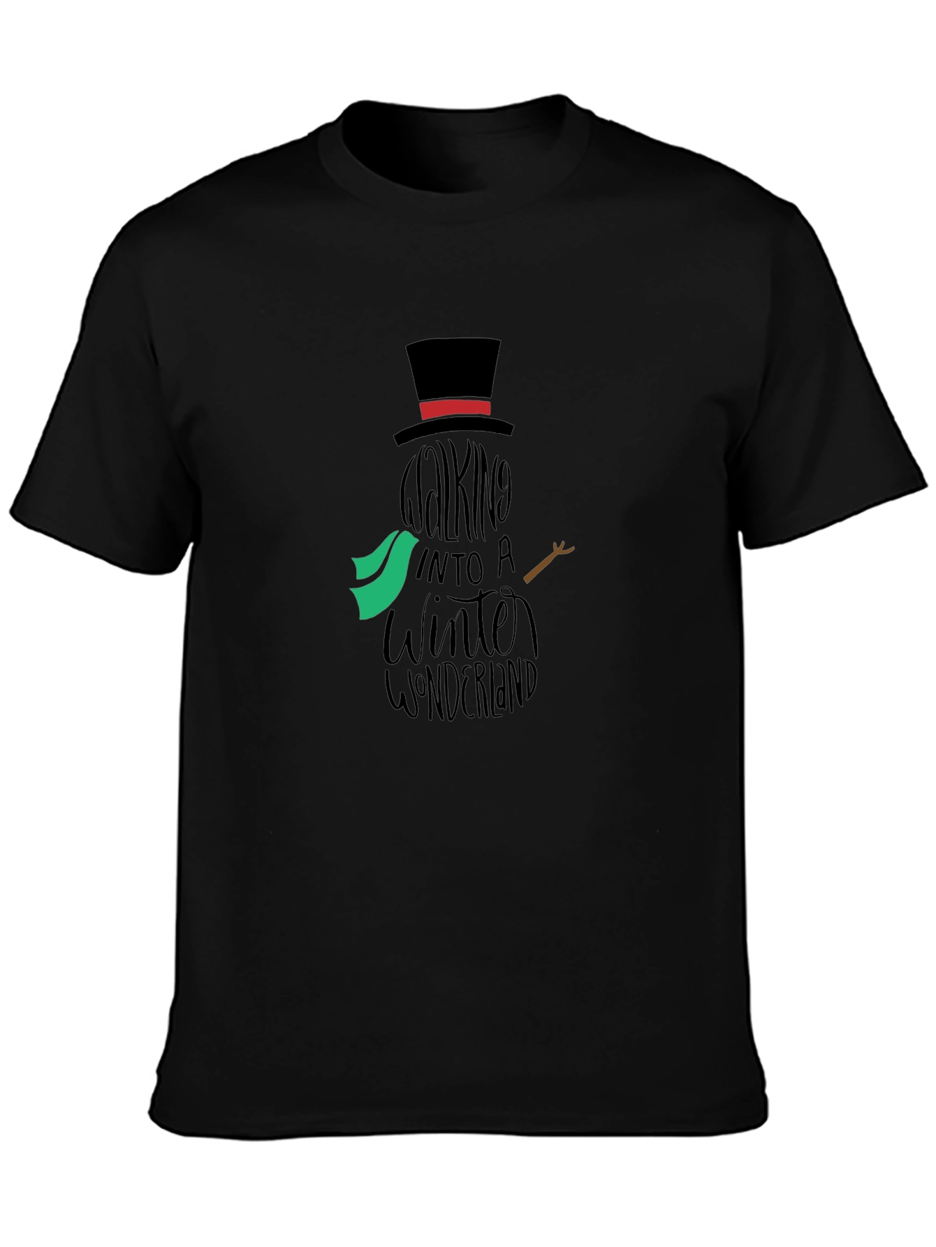 Camiseta Negra con Diseño de Muñeco de Nieve Invernal