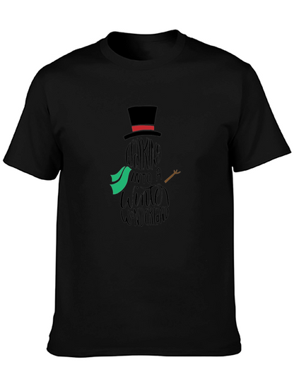 Camiseta Negra con Diseño de Muñeco de Nieve Invernal