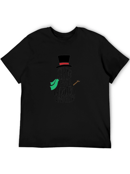 Camiseta Negra con Diseño de Muñeco de Nieve Invernal
