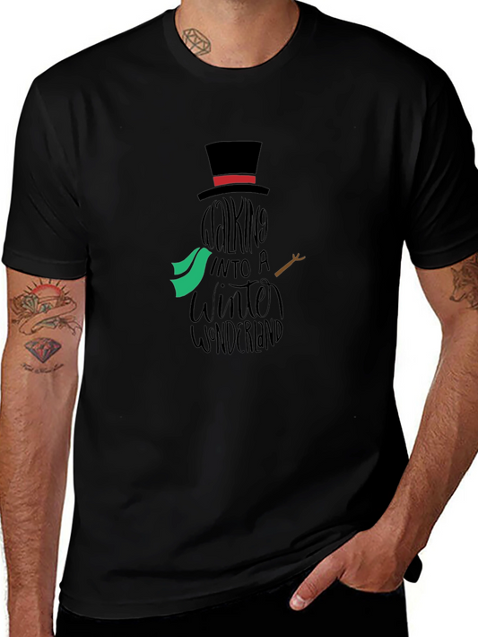 Camiseta Negra con Diseño de Muñeco de Nieve Invernal