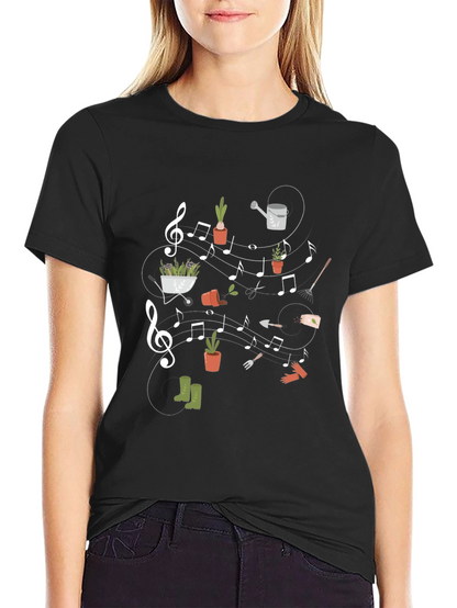Camiseta Negra con Diseño de Jardinería Musical