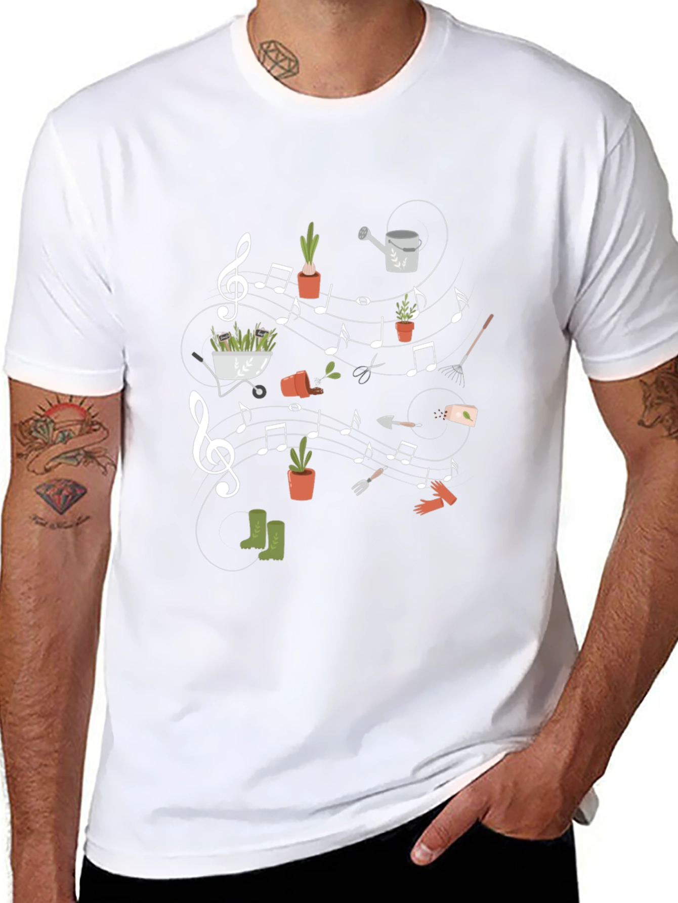 Camiseta Negra con Diseño de Jardinería Musical
