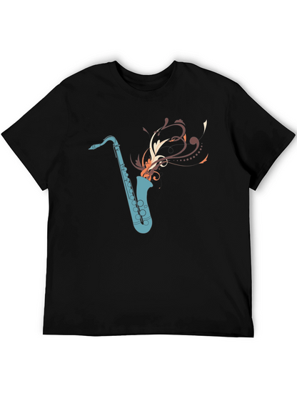 Camiseta Negra con Diseño de Saxofón Abstracto