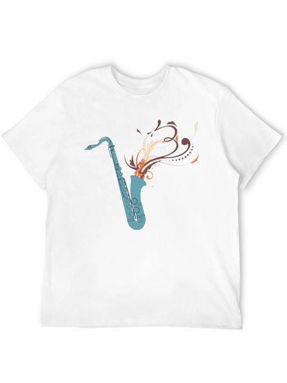Camiseta Negra con Diseño de Saxofón Abstracto