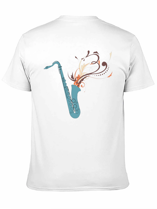 Camiseta Negra con Diseño de Saxofón Abstracto