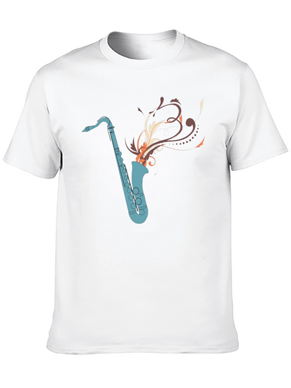Camiseta Negra con Diseño de Saxofón Abstracto