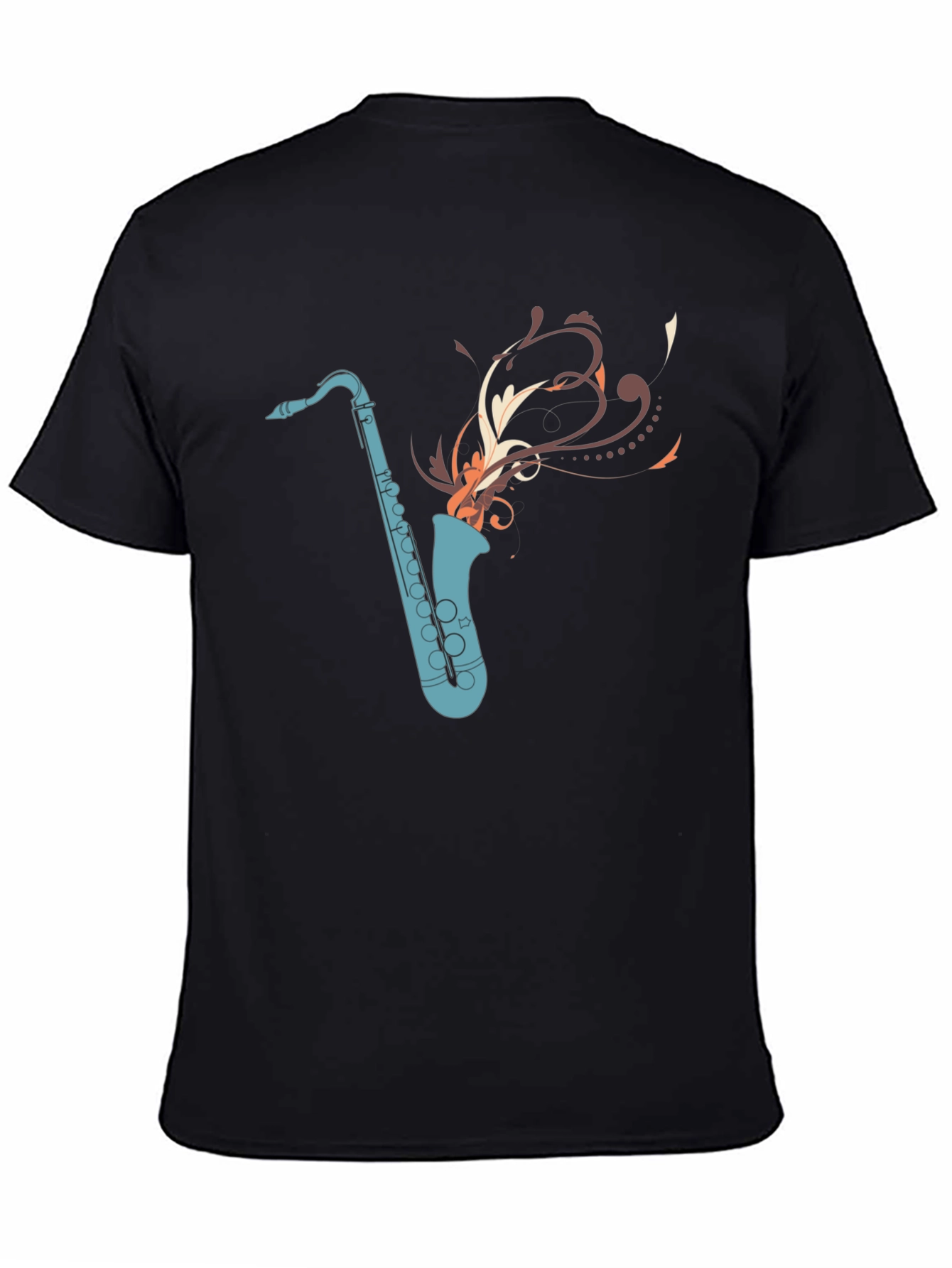 Camiseta Negra con Diseño de Saxofón Abstracto