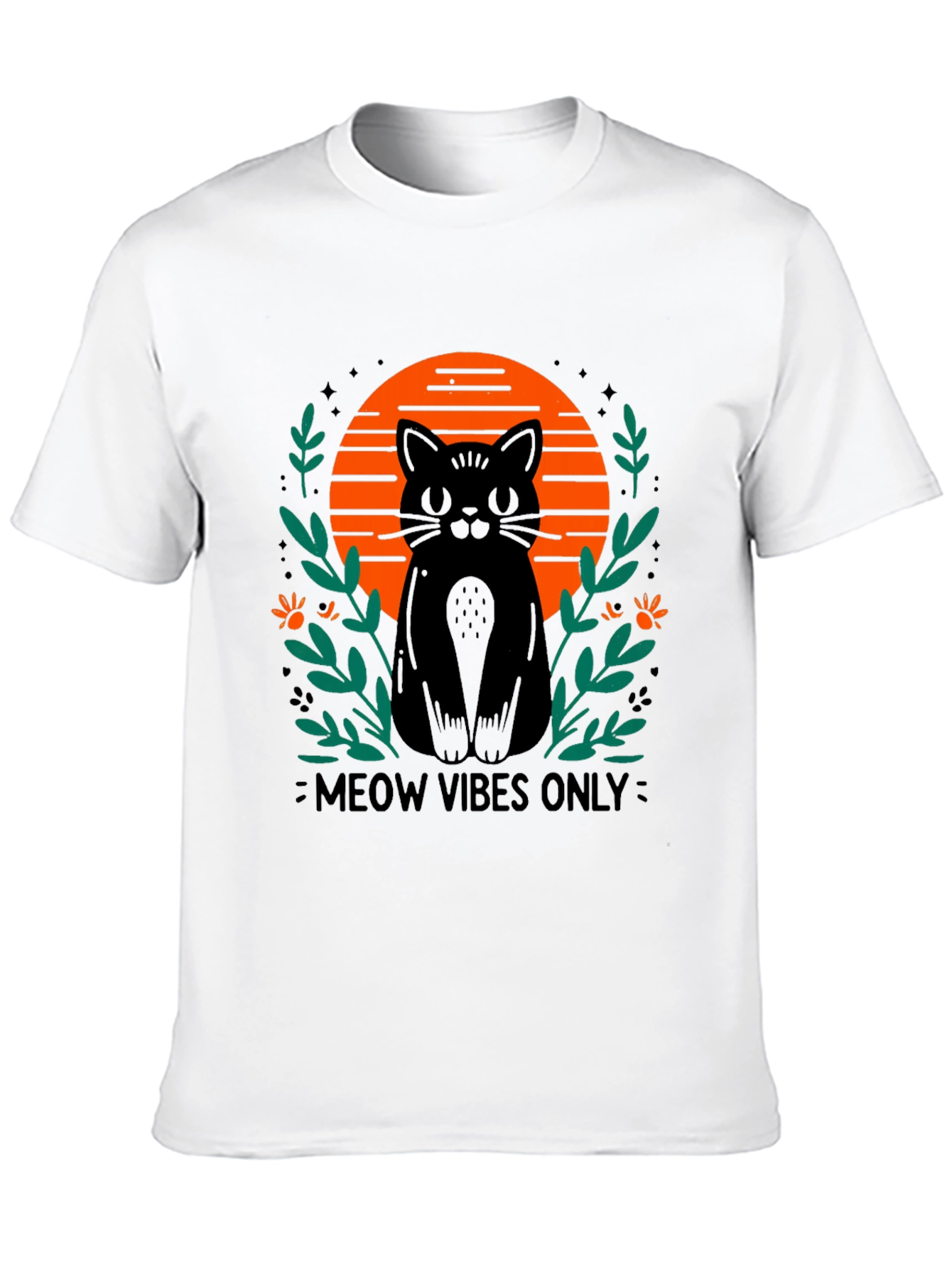 Camiseta Negra Meow Vibes Only con Diseño de Gato
