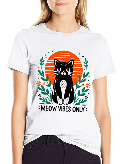 Camiseta Negra Meow Vibes Only con Diseño de Gato