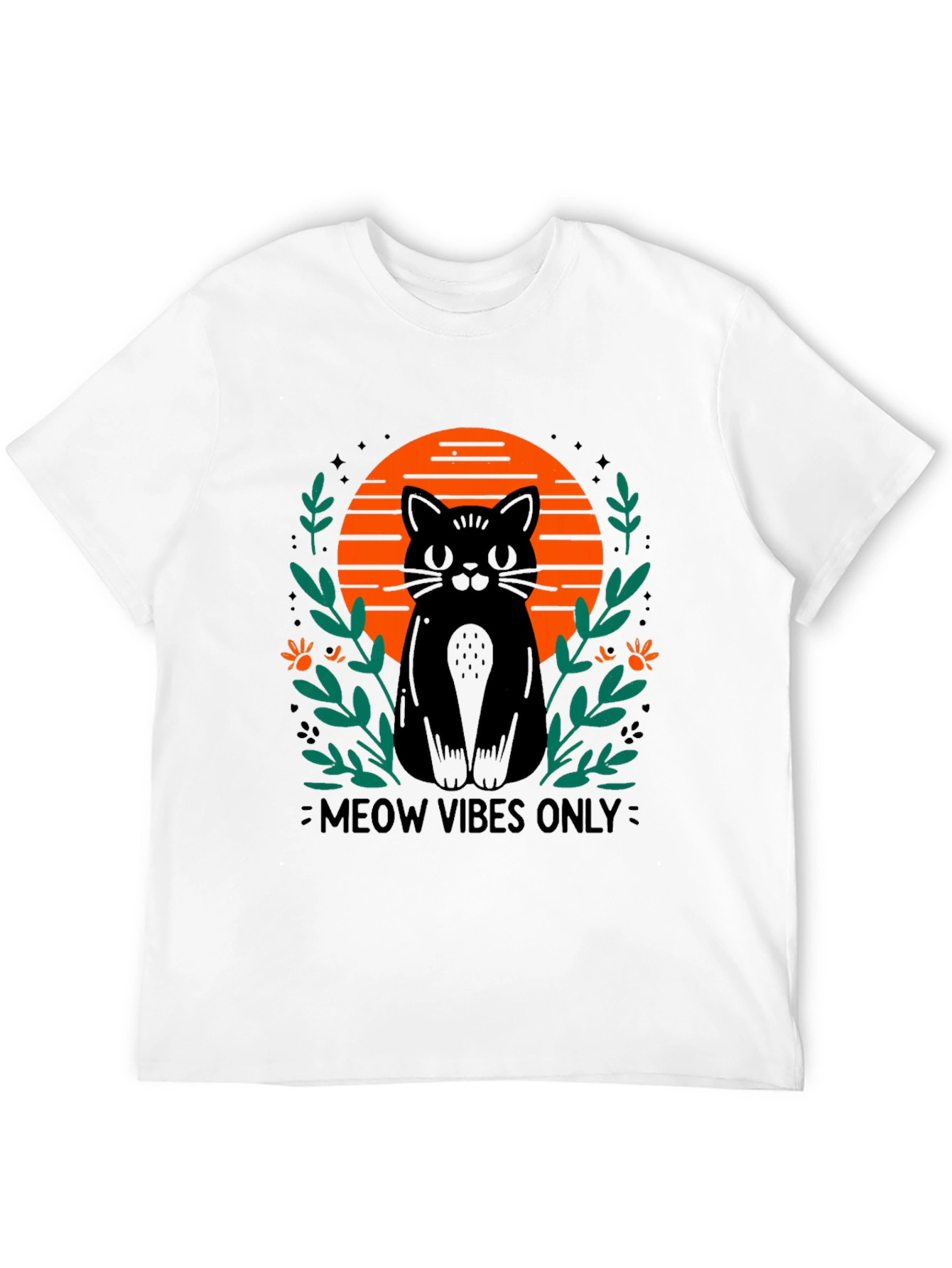 Camiseta Negra Meow Vibes Only con Diseño de Gato
