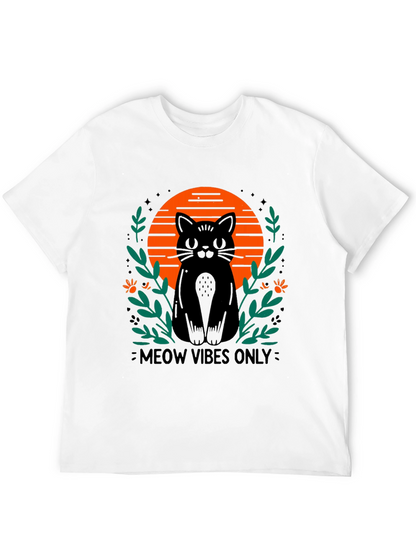 Camiseta Negra Meow Vibes Only con Diseño de Gato