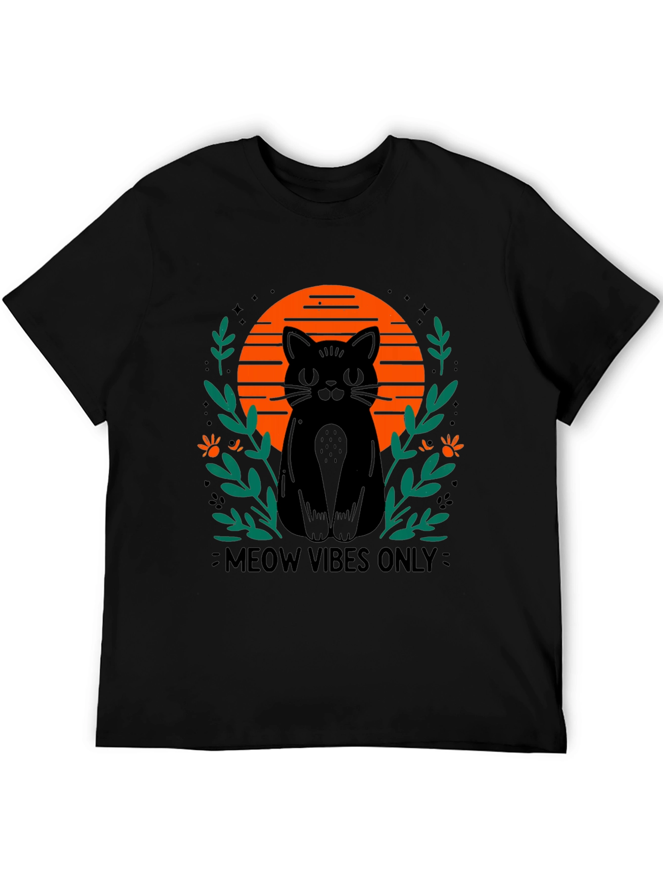 Camiseta Negra Meow Vibes Only con Diseño de Gato