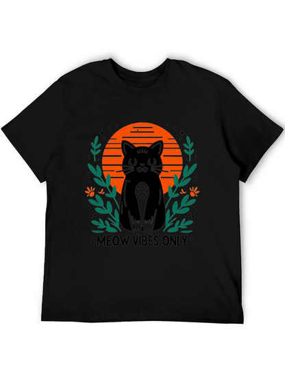Camiseta Negra Meow Vibes Only con Diseño de Gato