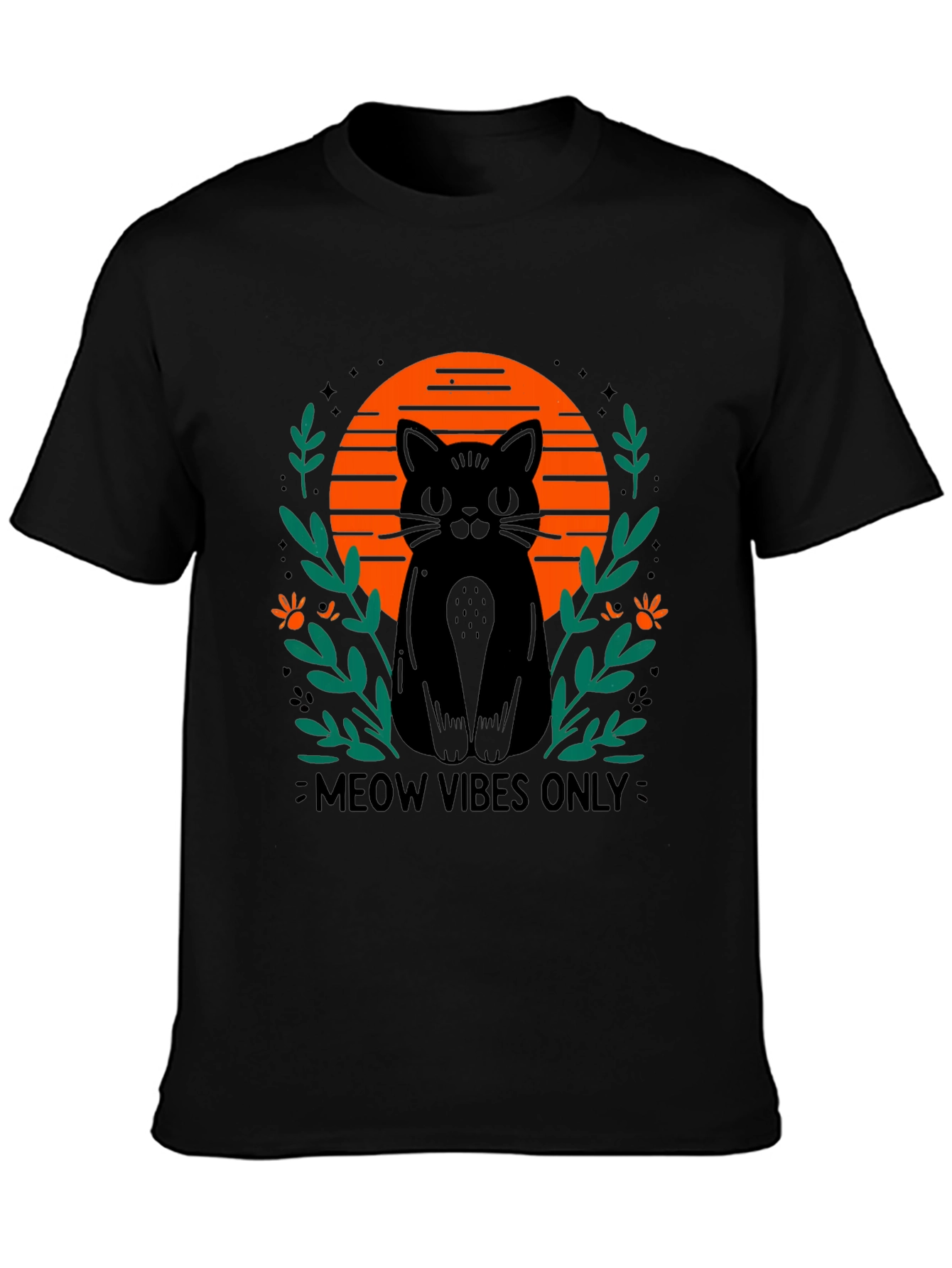Camiseta Negra Meow Vibes Only con Diseño de Gato