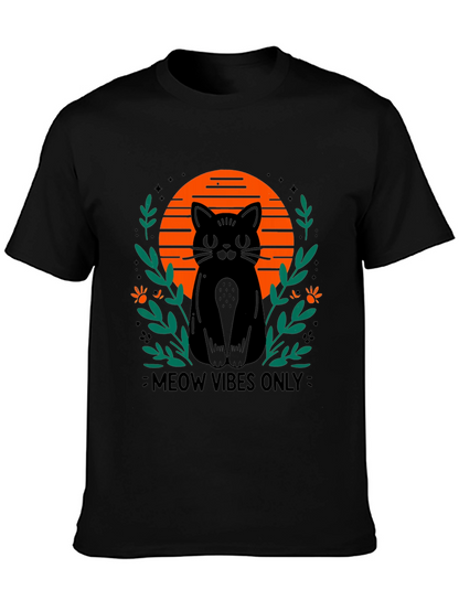 Camiseta Negra Meow Vibes Only con Diseño de Gato