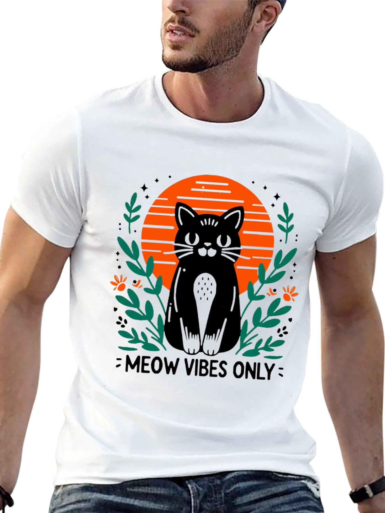 Camiseta Negra Meow Vibes Only con Diseño de Gato