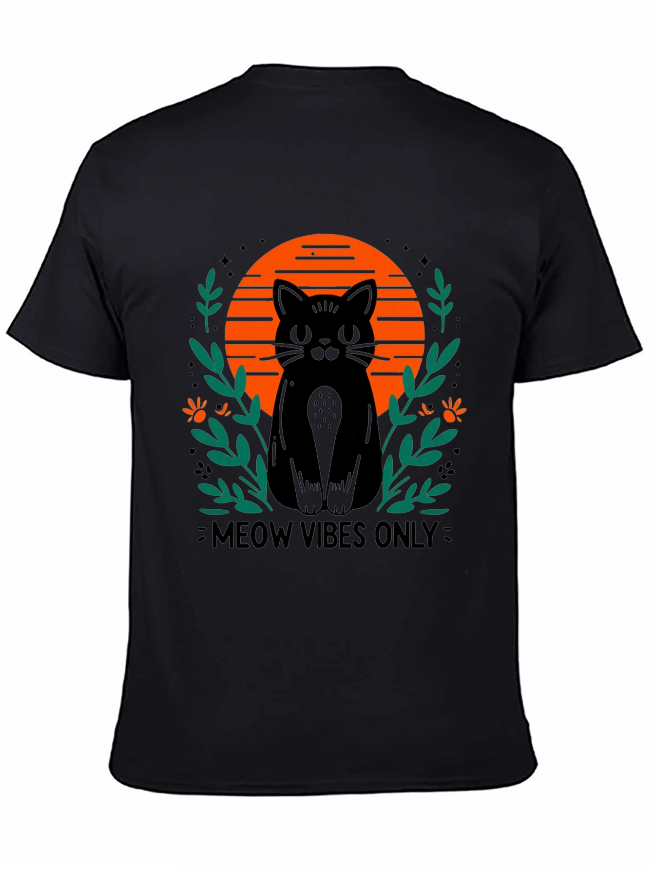 Camiseta Negra Meow Vibes Only con Diseño de Gato
