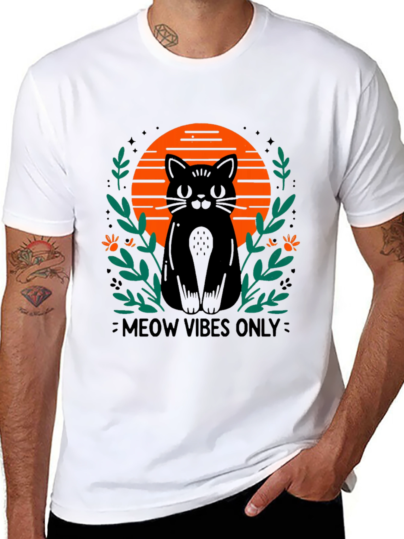 Camiseta Negra Meow Vibes Only con Diseño de Gato