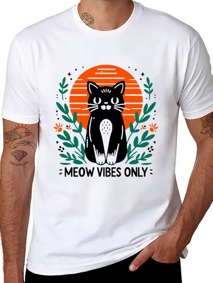 Camiseta Negra Meow Vibes Only con Diseño de Gato