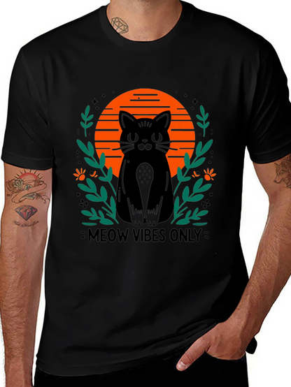 Camiseta Negra Meow Vibes Only con Diseño de Gato