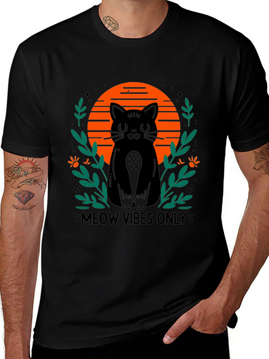 Camiseta Negra Meow Vibes Only con Diseño de Gato