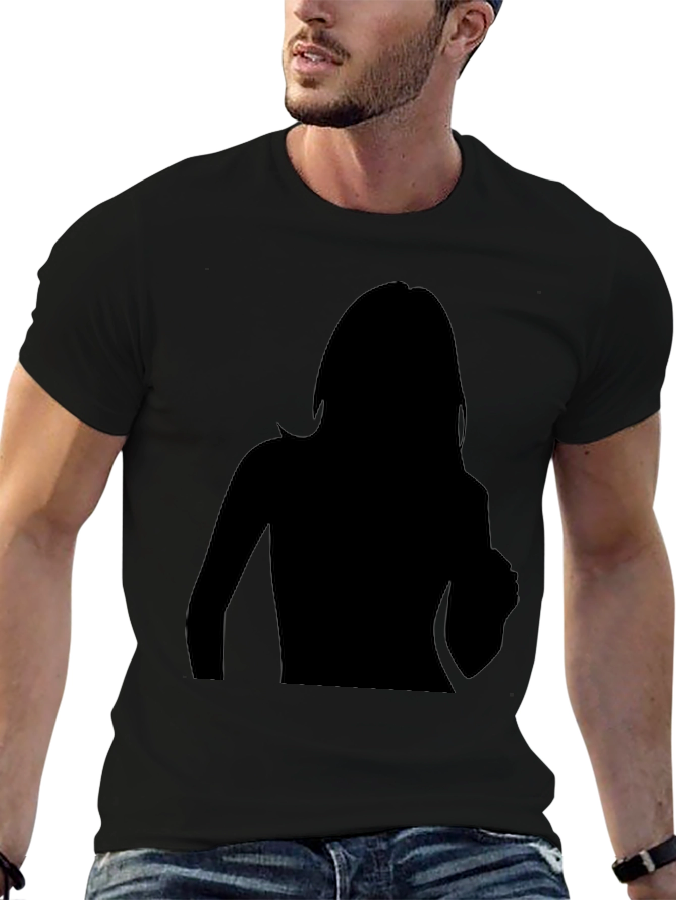 Camiseta Negra Hombre Silueta Mujer Diseño Moderno