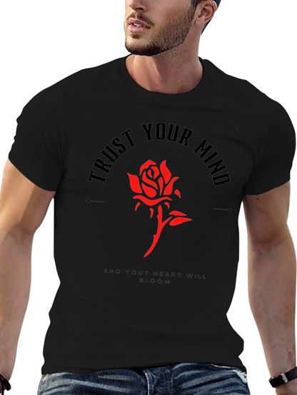 Camiseta Negra Confía en tu mente con Rosa Roja
