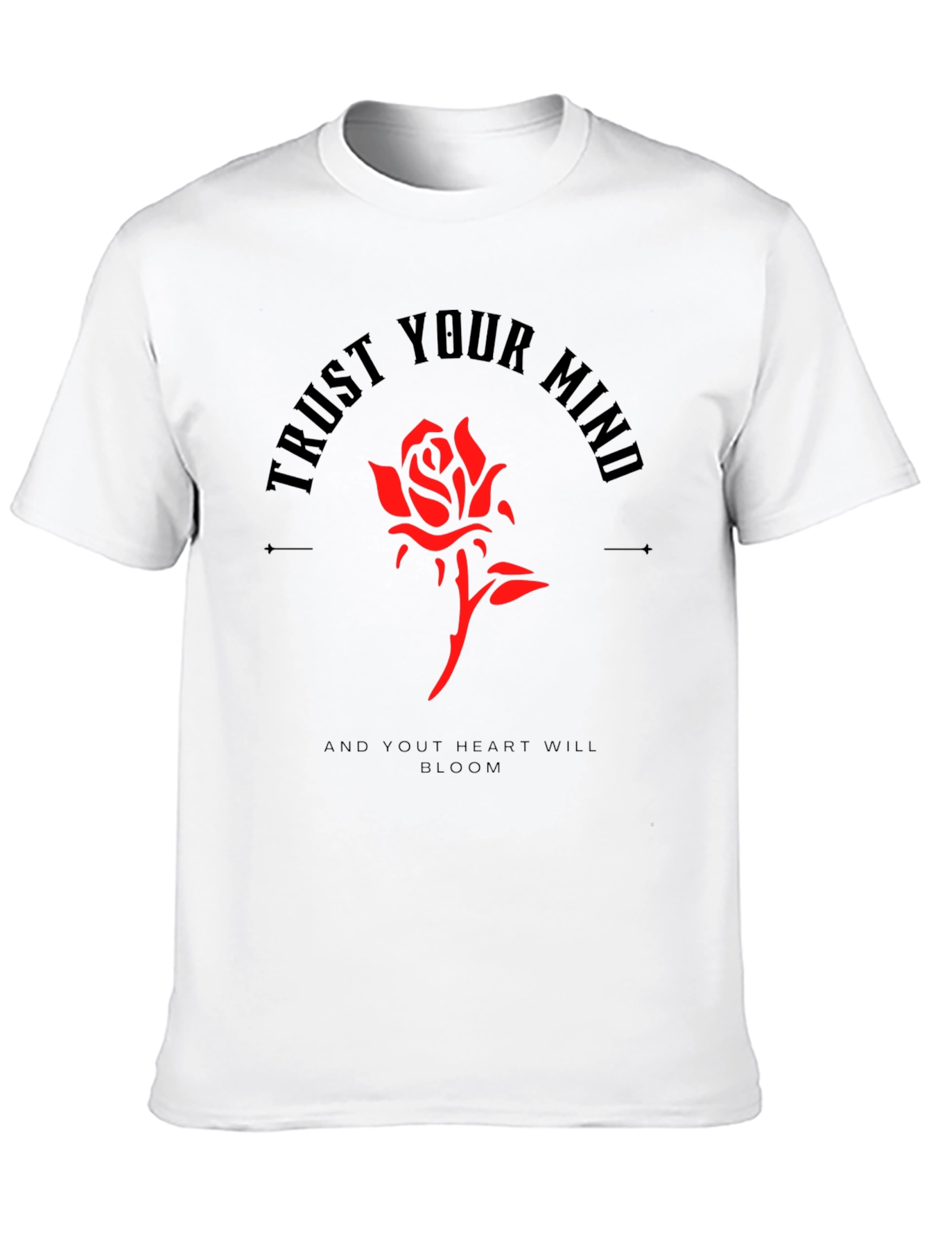 Camiseta Negra Confía en tu mente con Rosa Roja