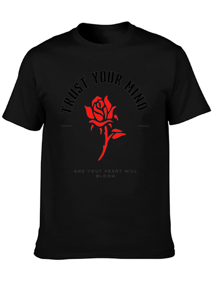 Camiseta Negra Confía en tu mente con Rosa Roja