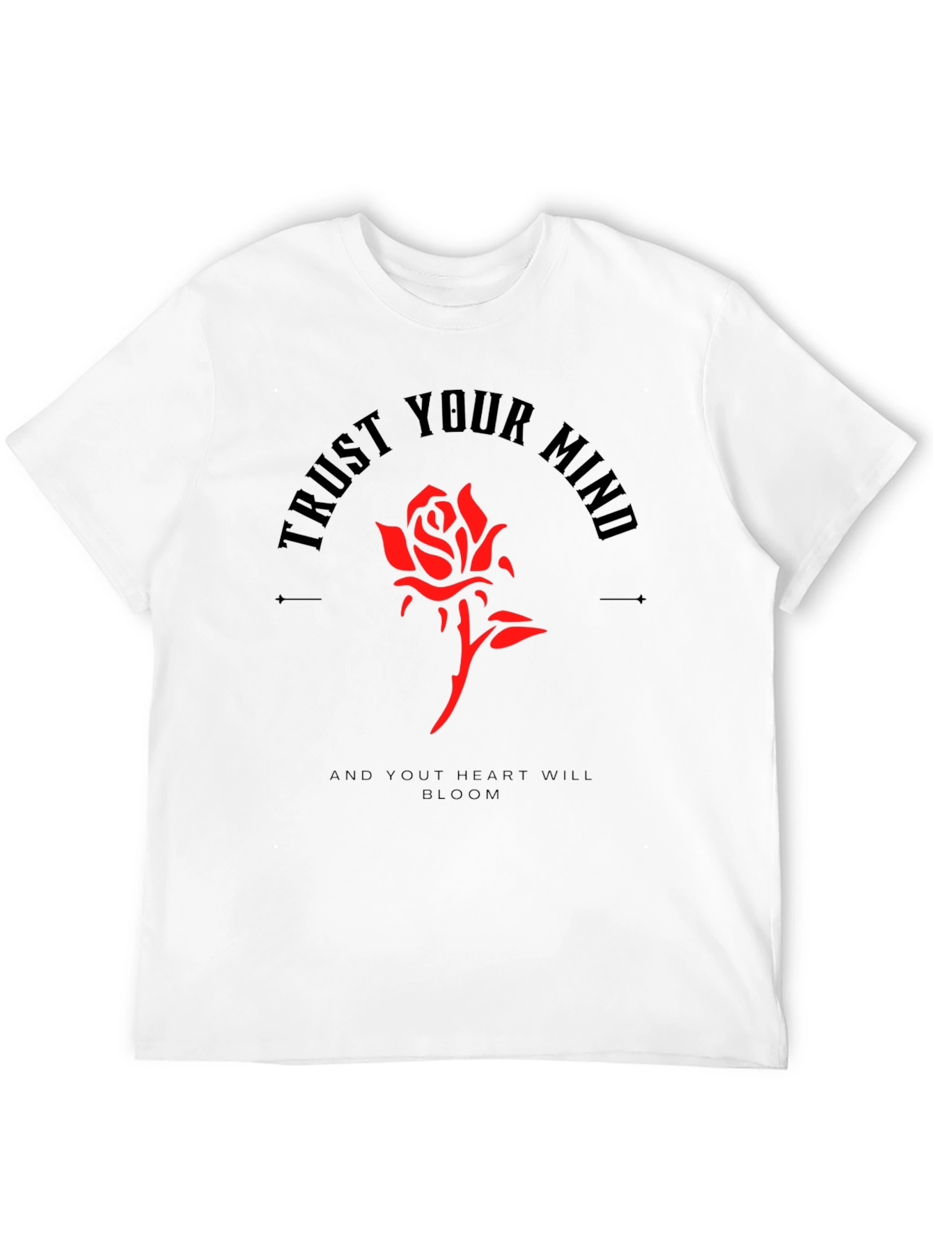 Camiseta Negra Confía en tu mente con Rosa Roja