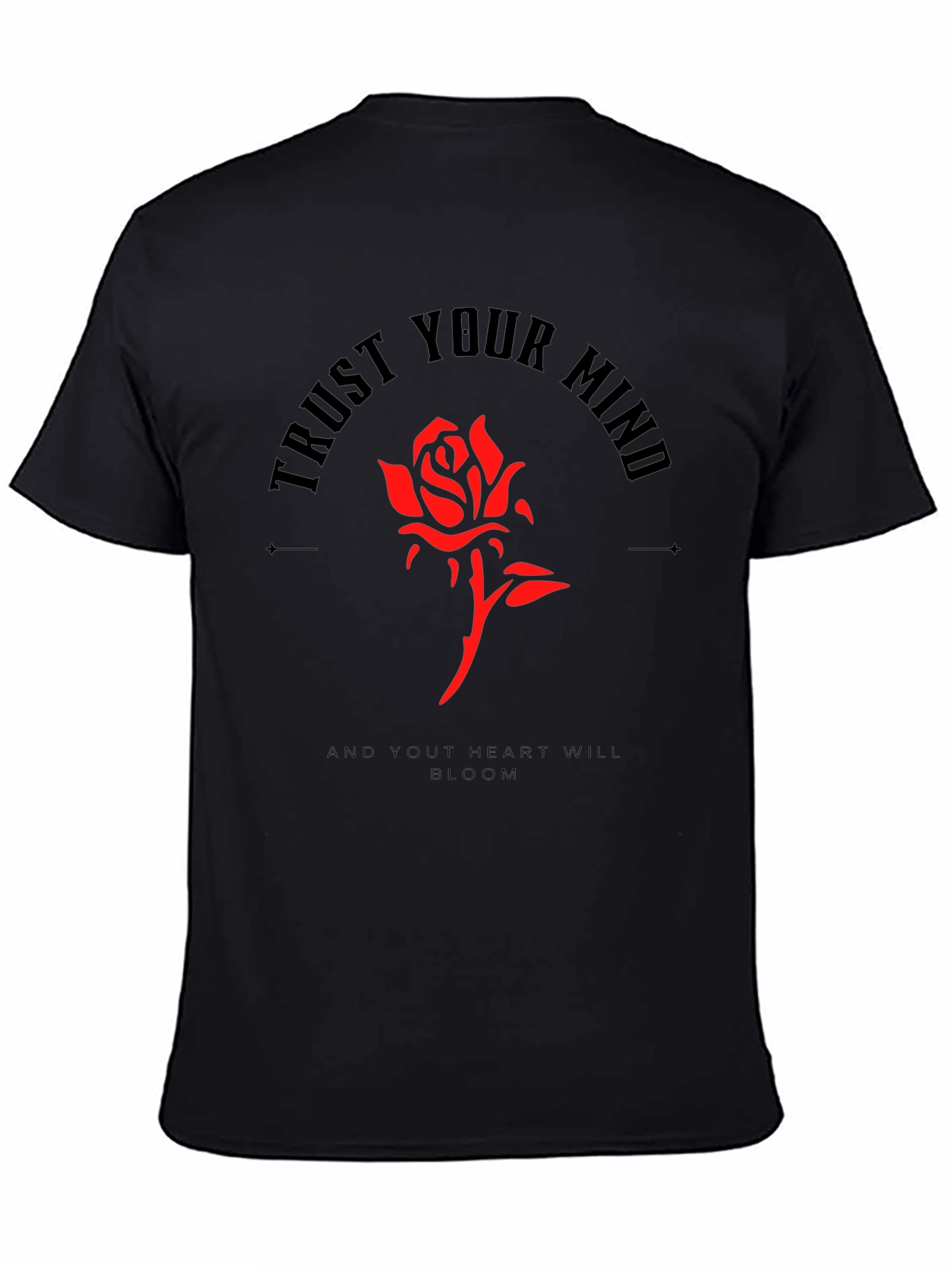 Camiseta Negra Confía en tu mente con Rosa Roja