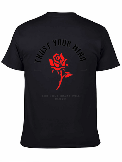 Camiseta Negra Confía en tu mente con Rosa Roja