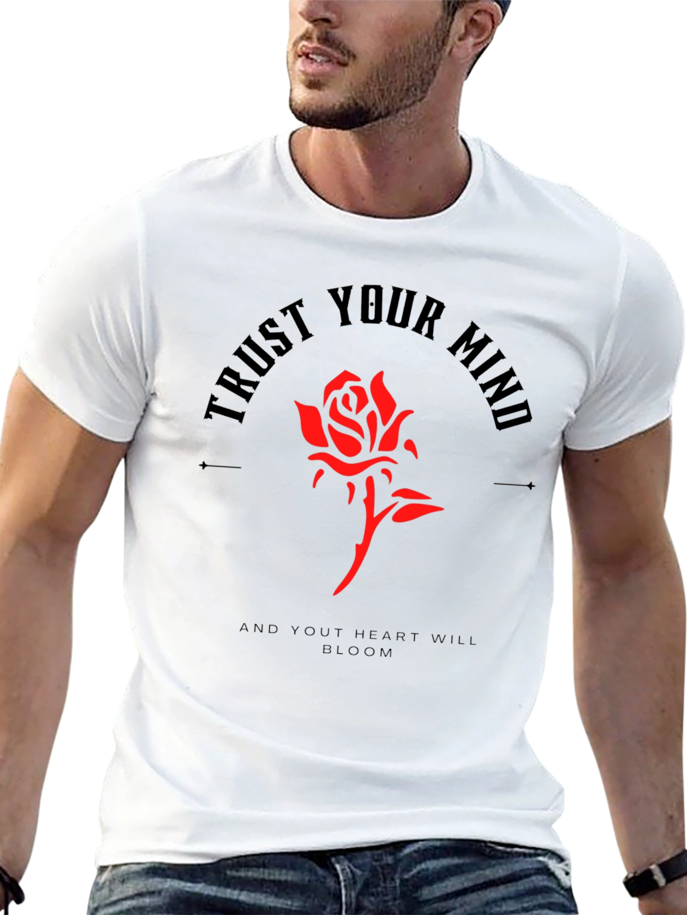Camiseta Negra Confía en tu mente con Rosa Roja