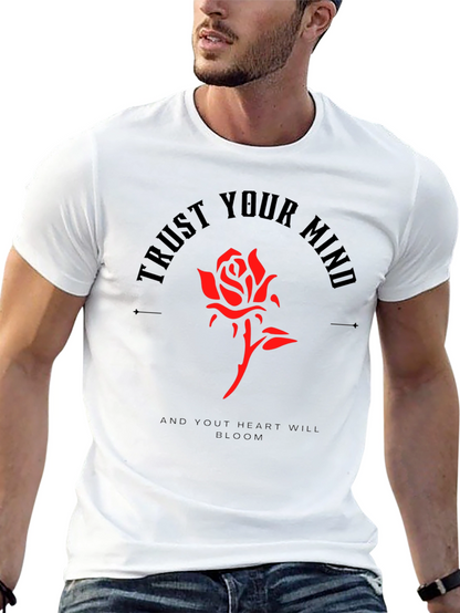 Camiseta Negra Confía en tu mente con Rosa Roja