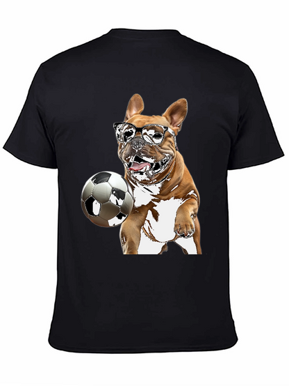 Camiseta Negra con Bulldog Francés Jugando Fútbol