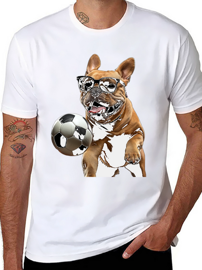 Camiseta Negra con Bulldog Francés Jugando Fútbol