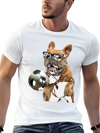 Camiseta Negra con Bulldog Francés Jugando Fútbol